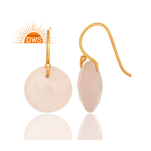 Round Cut Rose Chalcedony Gemstone <b>Earring</b> Jewelry Manufacturer 18k Gold Plated <b>Hook</b> Silver <b>Earrings</b> Jewelry Wholesale - Product Image 2