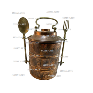 Fiambrera Tiffin chapada en oro de proveedor al por mayor diseño atractivo caja Tiffin de forma redonda de 3 niveles con asa - Product Image 4