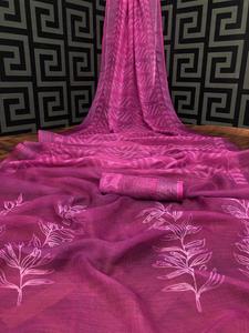 ส่าหรีผ้าคอตตอนพิมพ์ลายสำหรับผู้หญิงผ้าส่าหรีมีชิ้นเสื้ออินเดีย - Product Image 5