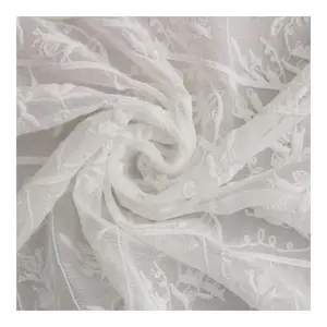 Costum Wedding High Quality Lace Bridal Sheer Florar White Georgette Silk Chiffon Tulle Curtain Embroidery Fabrics Pastel