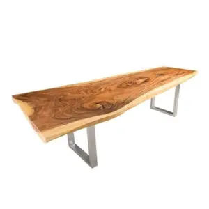 Table à manger en bois et inox, forme naturelle indonésien de haute qualité, pour 12 personnes