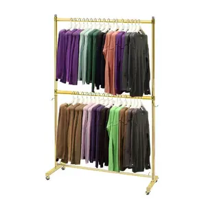 2 rails metal gold clothing rack for store display