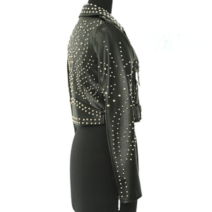 Veste en cuir de moto véritable pour femme, collier montant, doux, rouge/marron/noir, mode automne 2021 - Product Image 5