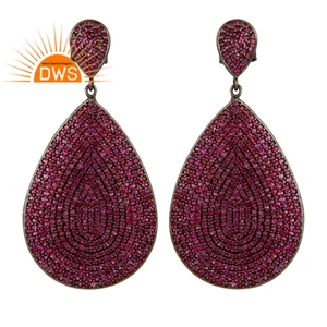 Venta al por mayor: Pendientes de rubí natural con micro pavé de última tendencia 2026, joyería de plata de ley 925, proveedor de joyería. - Product Image 1