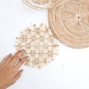 Top Trendy 8-Piece <b>Rattan</b> African Wall <b>Baskets</b> with Plant Pattern <b>Hanging</b> Decor for Boho Style Handcrafted in Vietnam - Product Image 2