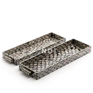 Venta caliente accesorios de decoración de boda bandeja de acabado con incrustaciones de hueso rojo de madera aperitivos de comida y bandejas para servir pasteles - Product Image 5