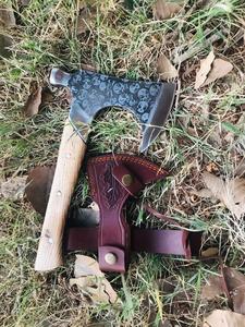 Handmade Industrial Grade Viking Hatchet High Carbon Steel Axe Head Wood <b>Handle</b> 5-Inch Cutting Edge for Outdoor Camping Etched - Product Image 4