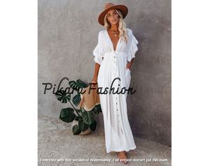 Vestido largo Floral de talla grande para mujer, ropa con cuello en V profundo - Product Image 3