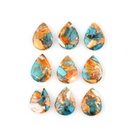 Cabochon en turquoise de Kingman naturelle de haute qualité, forme poire, poli miroir, multicolore, 12x16mm, troisième qualité
