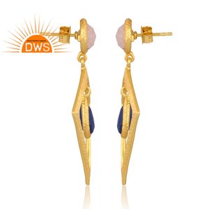 Boucles d'oreilles pendantes en argent sterling faites à la main avec pierre de lune arc-en-ciel naturelle et pierre de lapis-lazuli pour femmes Fabricant de bijoux - Product Image 4