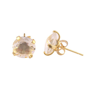 Pendiente de cuarzo de cristal de corte briolette, 10mm, forma redonda, Gema chapada en oro/plata, ajuste de tuerca - Product Image 1