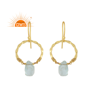 925 plata esterlina 18K chapado en oro natural aguamarina áspera piedra preciosa colgante pendiente joyería fabricante - Product Image 1
