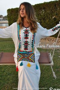 ชุดเดรสปักลายแขนยาว,ชุดเดรสเข้ารูปทันสมัยปักลายโบฮีเมียนเก๋ไก๋ทันสมัยพร้อมพู่ - Product Image 4