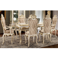 Ensemble de salle à manger en teck antique au design luxueux, style français, table à manger blanche et dorée, chaises à dossier haut, nouvelle arrivée