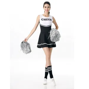 Aangepaste Meisjes Cheer Uniformen Set Zwart En Witte Kleur Mouwloze Cheerleader Uniform