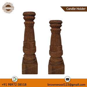 Juego de 2 candelabros de madera de mango tallados a mano para velas de Pilar Ideal para sala de estar cocina iglesia y uso decorativo - Product Image 2