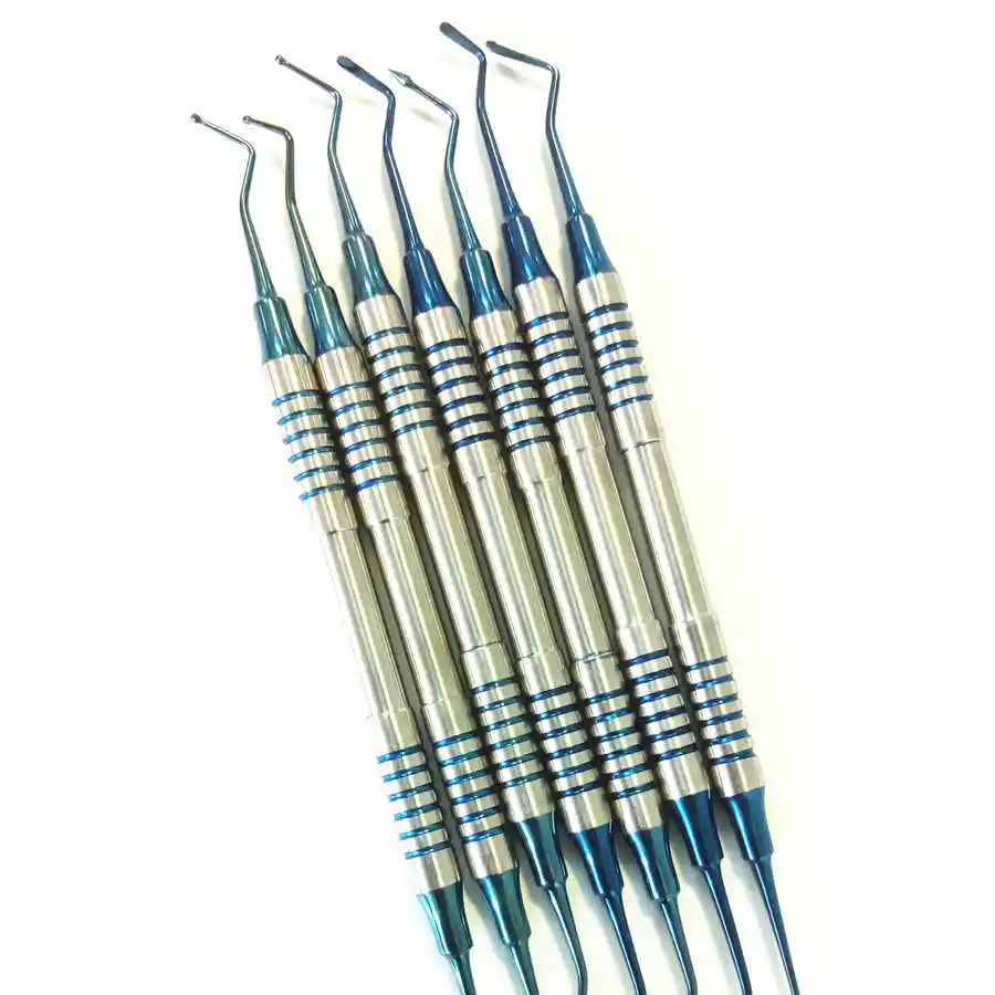 Dental Instruments Composite Filling Set mit 7 Stück Schweiß punkte Harz füllung Spatel Blau Titan beschichteter Edelstahl CE