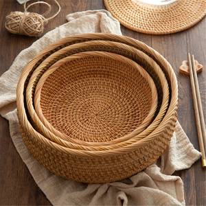 Cesta de mimbre tejida a mano para fruta, bandeja de servicio de ratán hecha a mano para pan y nueces, 3 unidades - Product Image 6
