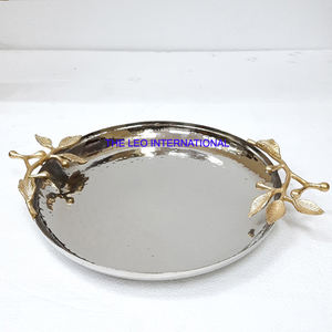 Aluminum Metal <b>Leaf</b> Shape Gold Plated Enamel Color Tray Sets of 3 Fancy Style Hot Selling Highest Quality Tray - Product Image 2