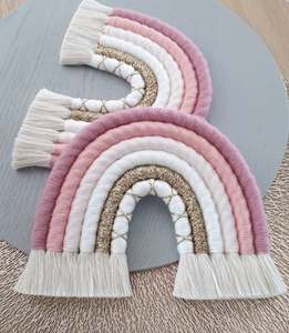 High Quality Rainbow Macrame Wall <b>Hanging</b> / Decoration - Dusty Blush pink <b>White</b> Gold - Product Image 1