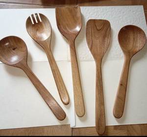 ช้อนตักข้าวเสิร์ฟทำจากไม้ขนาดกลางและสีไม้ส้อมสำหรับทำอาหาร - Product Image 5