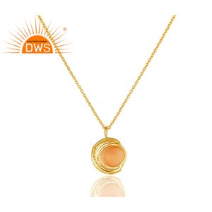 Colgante de cadena de media luna antigua, proveedor de joyería, piedra lunar y Cz, chapada en oro colgante de plata, venta al por mayor - Product Image 2