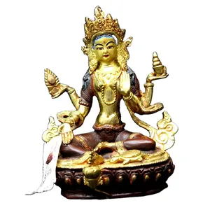 Brass <b>Statue</b> <b>Gold</b> Plated Handcrafted Metal Tara Religious SCULPTURE Buddhism Art & Collectible India Engraving 1 Color Carved NP - Product Image 1