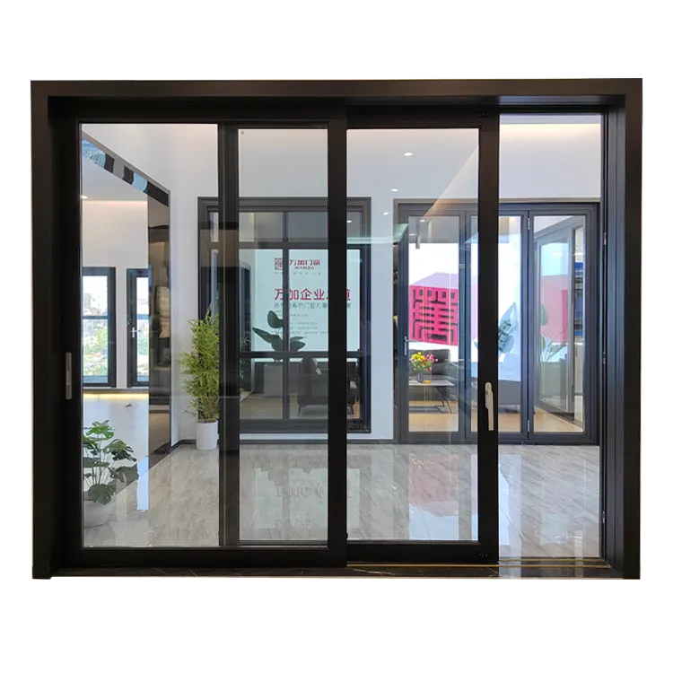 WANJIA aluminium double tempered glass sliding doors high quality energy efficient sliding door