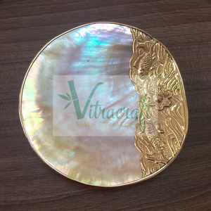 Plato moderno de lujo amarillo labio madre de perla plato de servir caviar hecho a mano con incrustaciones de oro plateado forma cuadrada Vietnam - Product Image 4