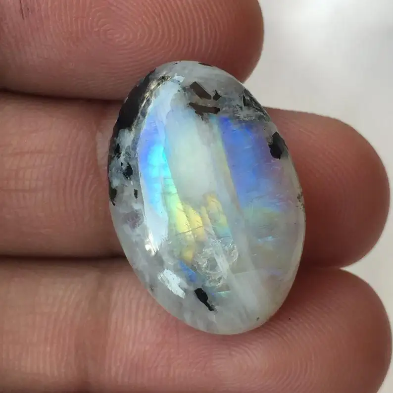 100% Natural Rainbow Moonstone halus longgar terkalibrasi batu permata Cabochon harga pabrik oleh India produsen & Dealer jumlah besar