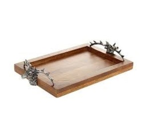 Plateau de service en bois avec poignée en métal Exportateur Nouveau design Plateau de service en bois d'acacia fait main avec poignée en métal - Product Image 1