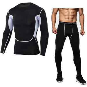 Ensemble de compression sportive pour hommes pour la course à pied, la gym, la musculation, l'entraînement - Pantalon et chemise légers en polyester/coton - Product Image 1