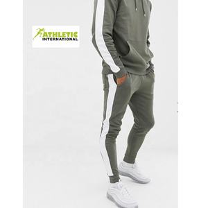 Nuevos trajes de fitness para hombre, chándales ajustados de manga larga para culturismo, Diseño a rayas, chándales informales de algodón de gran tamaño en blanco para hombre - Product Image 2