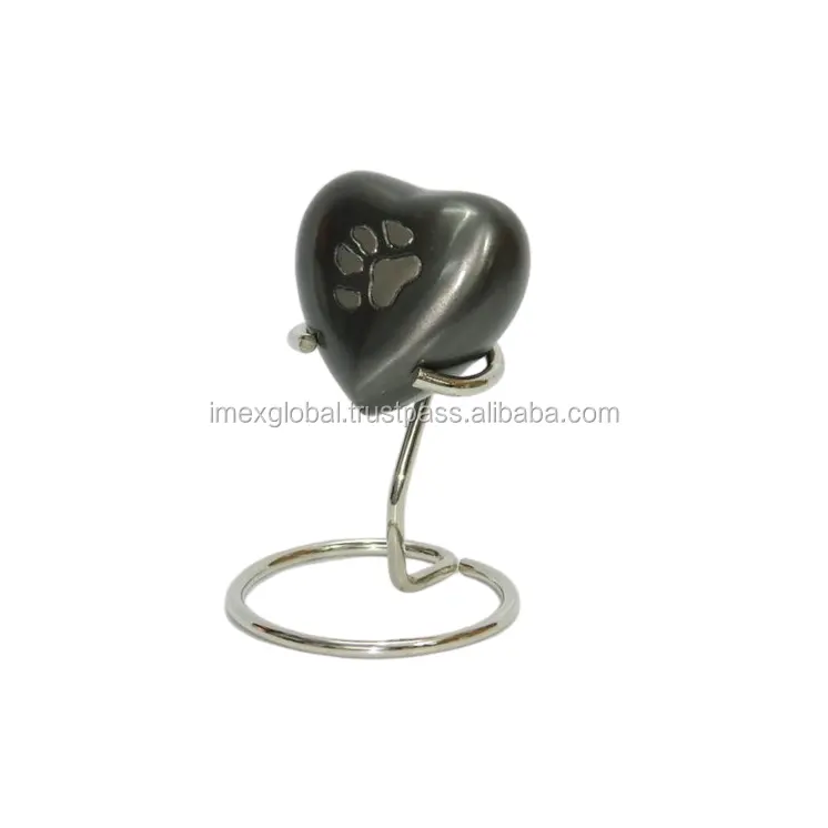 PAW PRINT METAL HEART SHAPE PET URN WITH METAL STAND