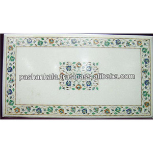 <b>Italian</b> Inlay White Marble Stone Dining Table <b>Top</b> - Product Image 1