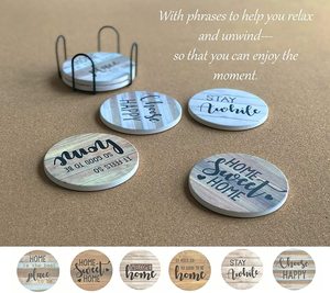 Set of 6 Round Wooden <b>Coasters</b> Holder & Placemat Pads Modern Design Absorbent 47cm Diameter 2cm Thick Customizable Logo - Product Image 4