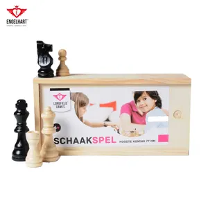 Longfield trò chơi Chessmen Ashwood đen tự nhiên đóng gói trong hộp gỗ với nắp trượt EU cờ vua trò chơi nhà cung cấp Bán Buôn Đồ chơi trẻ em