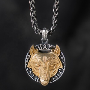 Collana Vintage Viking <span class=keywords><strong>con</strong></span> Nodo di <span class=keywords><strong>Lupo</strong></span> Fenrir per Uomo, <span class=keywords><strong>Ciondolo</strong></span> in Acciaio Inossidabile Stile Nordico - Product Image 2