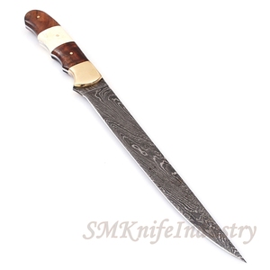 Cuchillo de pesca de Damasco forjado a mano, personalizado, con Funda de cuero, smk1649 - Product Image 2