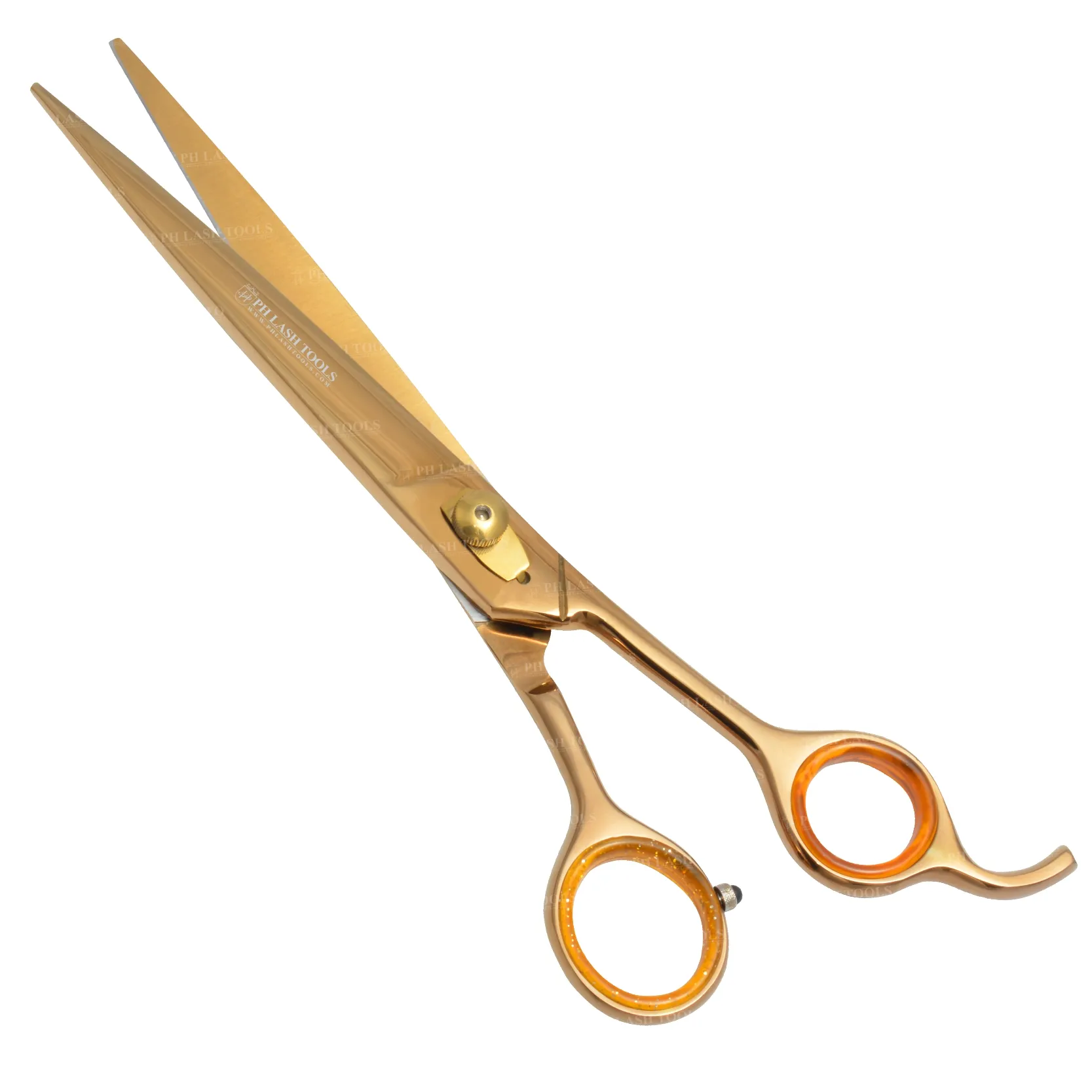 Gül altın profesyonel keskin düz bıçak kuaför makas altın vidalı özel etiket, berber makas saç kesme