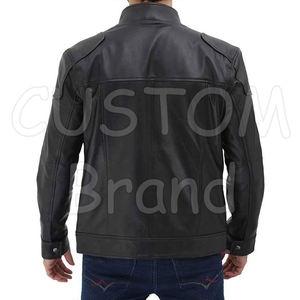 Veste en cuir vintage noire 2025, style urbain, épaisse, coupe-vent, élégante, col montant, vente chaude, Sialkot, Pakistan - Product Image 4