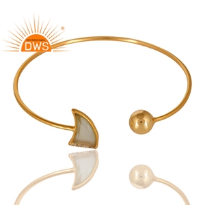 Chalcedony Zircon Set <b>Bracelet</b> Wholesale Horn Design Indian Gold Plated Sterling <b>Silver</b> <b>Cuff</b> <b>Bracelet</b> Jewelry - Product Image 2