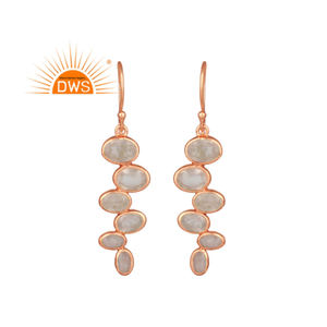 Rose Quartz Gemstone Earrings Designer Rose Gold Vermeil Silver Bezel Set Hook Earrings Jewelry Manufacturer - Product Image 1