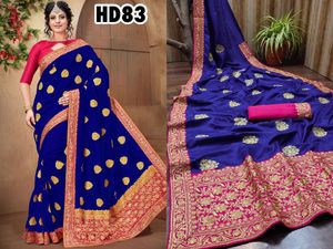Sari en coton de la collection de designers de Bollywood, bordure en dentelle brodée, tenue de fête de mariage, vêtement ethnique de luxe, vente en gros à bas prix - Product Image 6