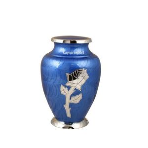 Urne pour adulte en résine bleue plaquée nickel gravée rose pour cendres humaines disponible urne en métal de qualité supérieure à prix abordable - Product Image 1