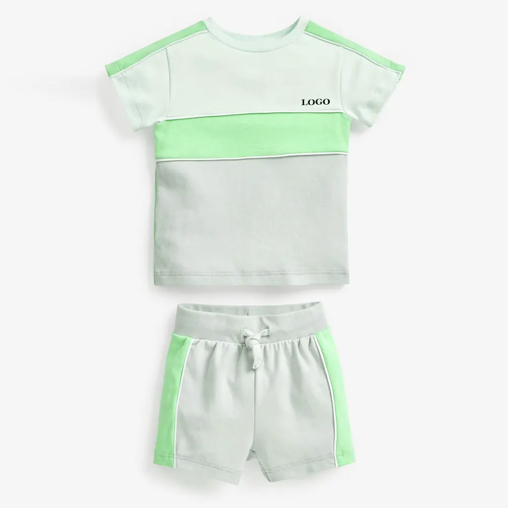Een Unieke En Best Verkopende Kinderkleding Kleurblok 2023 / Custom Logo Katoen Lange Mouw Kleding Tweedelige Set