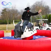 Orang Dewasa Bermain Inflatable Terpal Mekanik Rodeo Banteng Gila Inflatable Rodeo Bull untuk Permainan Olahraga Naik Banteng