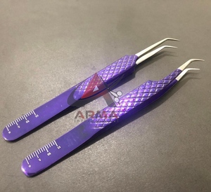 Pince à épiler pour extensions de cils en acier inoxydable, revêtement bleu, isolation à 45 degrés, pour la fabrication de faux cils, sous marque privée - Product Image 2