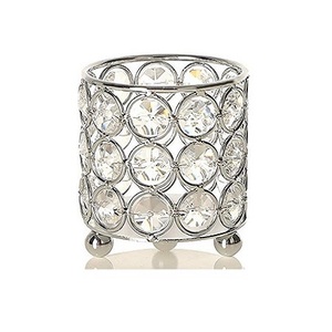 Porte-bougie en acier inoxydable de qualité supérieure, couleur argent, avec cristaux, accessoires de décoration de mariage - Product Image 1