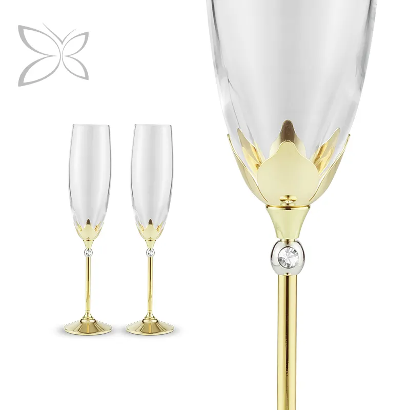 Crystocraft lüks altın kaplama düğün şampanya flüt kadehler K9 gözlük boncuk dekore parlak kesim kristaller düğün hediyesi